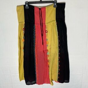 5/$25 Vintage Handmade Striped Colour Block Embroidered Midi Skirt XXL